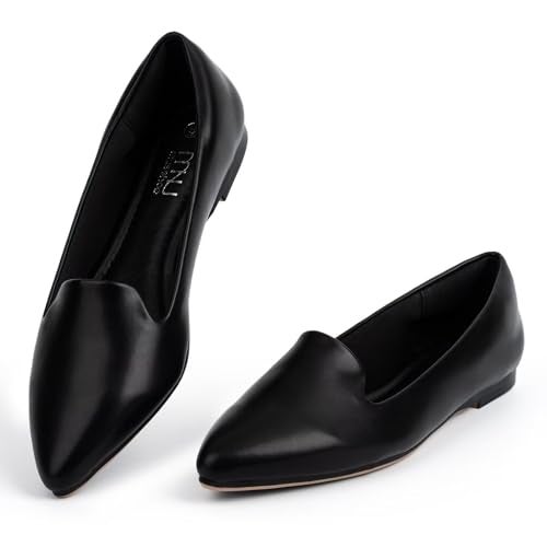 MUSSHOE Flat Shoes Women Pointed Toe Comfortable Slip on Women's Flats, Black Pu 8 - Image 1