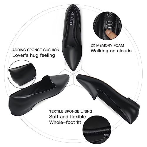 MUSSHOE Flat Shoes Women Pointed Toe Comfortable Slip on Women's Flats, Black Pu 8 - Image 3