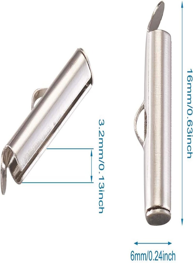 GGOOT Pandahall 50pcs Iron Slide On End Clasp Tubes Slider End Caps Crimp End Tube for Round 11/0 or 8/0 Seed Beads Platinum (16mm) - Image 5