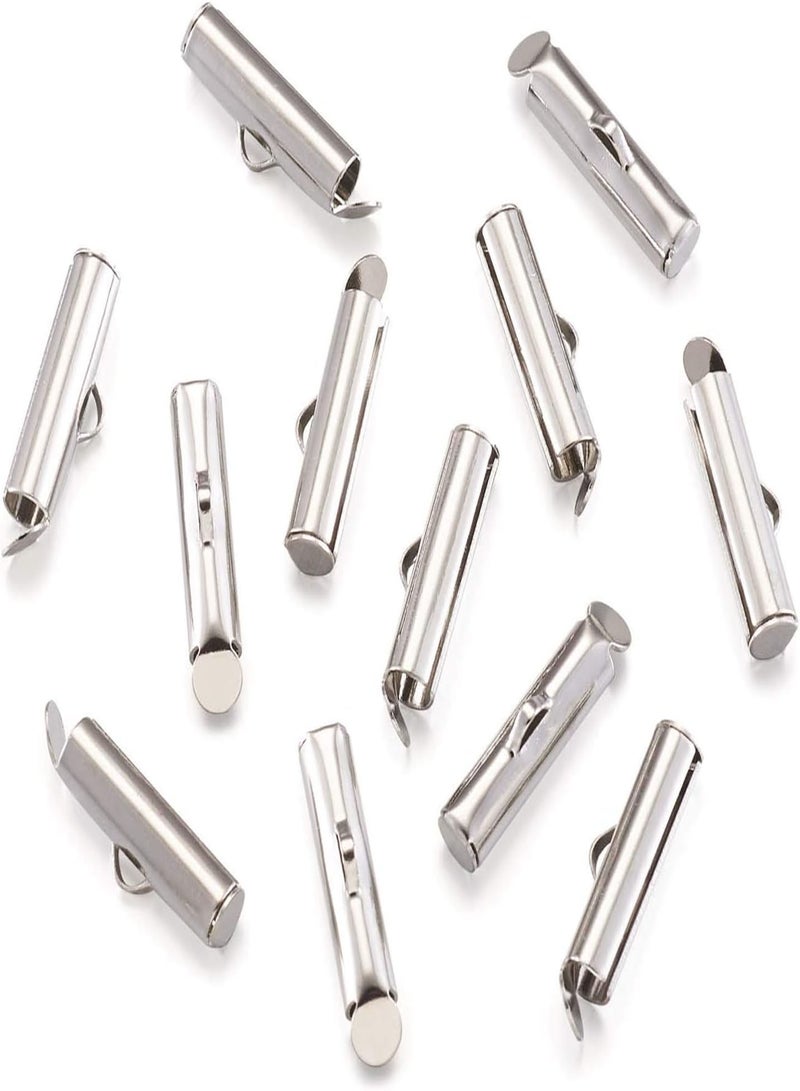 GGOOT Pandahall 50pcs Iron Slide On End Clasp Tubes Slider End Caps Crimp End Tube for Round 11/0 or 8/0 Seed Beads Platinum (16mm) - Image 2