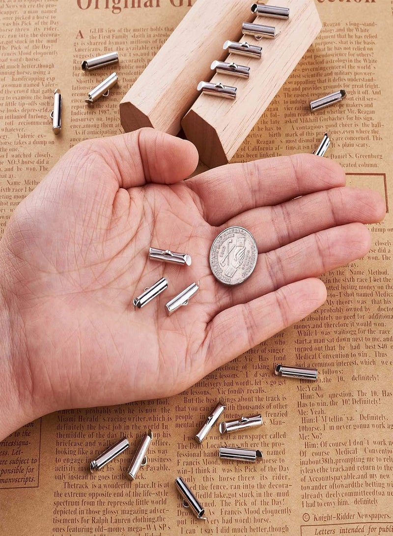 GGOOT Pandahall 50pcs Iron Slide On End Clasp Tubes Slider End Caps Crimp End Tube for Round 11/0 or 8/0 Seed Beads Platinum (16mm) - Image 4