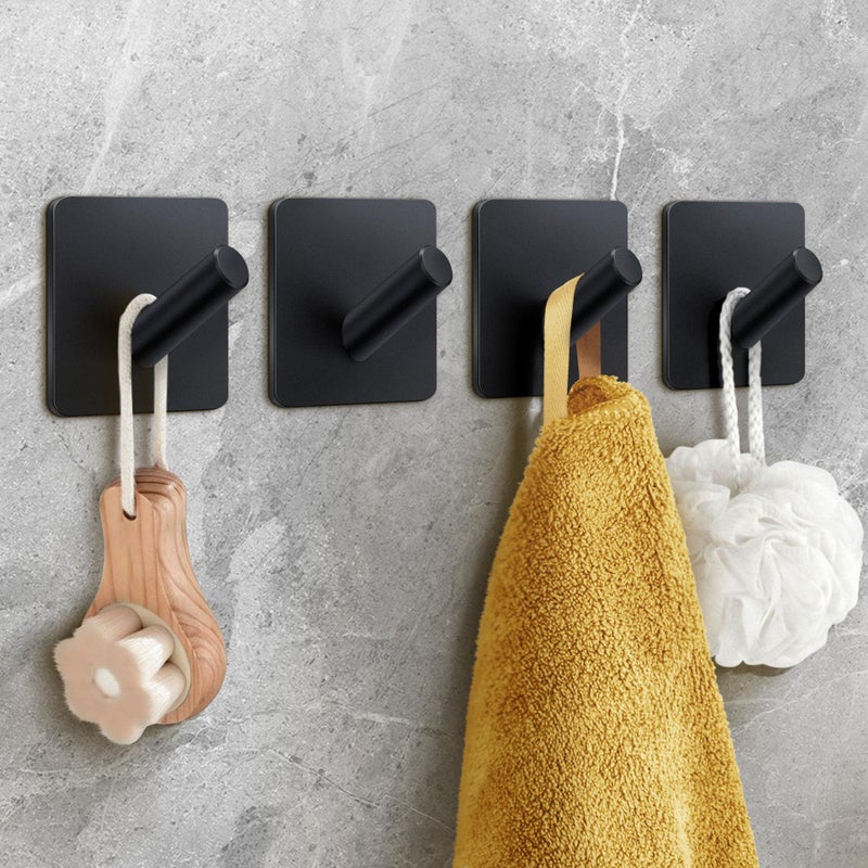 xdgeLoad Bath Towel Hooks 4 Pack Heavy Duty Wall Hooks for BathroomsCoatRobeKitchen NonPunching selfAdhesive Hooks Matte Stainless Steel Black