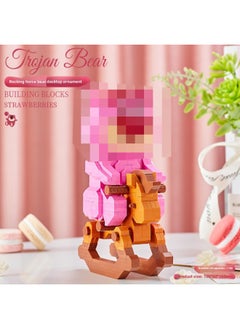 Generic Love Chocolate Astronaut Penholder Building Blocks Micro-Diamond Assembled Toys Men And Women's Birthday Valentine's Day 520 Gifts-Color:6914 Rocking Horse Strawberry Bear  - Image 1