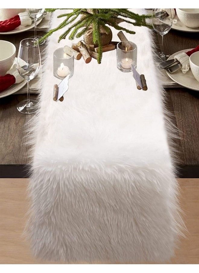 yuboo Desser Runners For Bedroom White Fur Boho Table Runner For Dresser Cover Top For Coffee Table 12 X 72 Inches  - Image 2