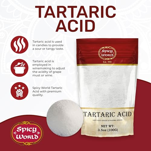 Spicy World حمض الطرطريك النقي من سبايسي وورلد 3.5 أونصة - درجة عالية، معتمد من USP، غذائي، نباتي - مثالي لصنع النبيذ، الميد - Image 2