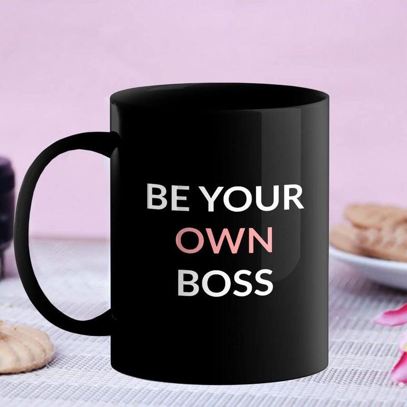 Happu Happu Printed Ceramic Coffee Mug with Quotes Be Your Own Boss Gift for Enterpreneur Boss Collegues Relatives Employees Women Sister Duaghter Boss Lady Yourself 325 ML 762BP  - Image 4