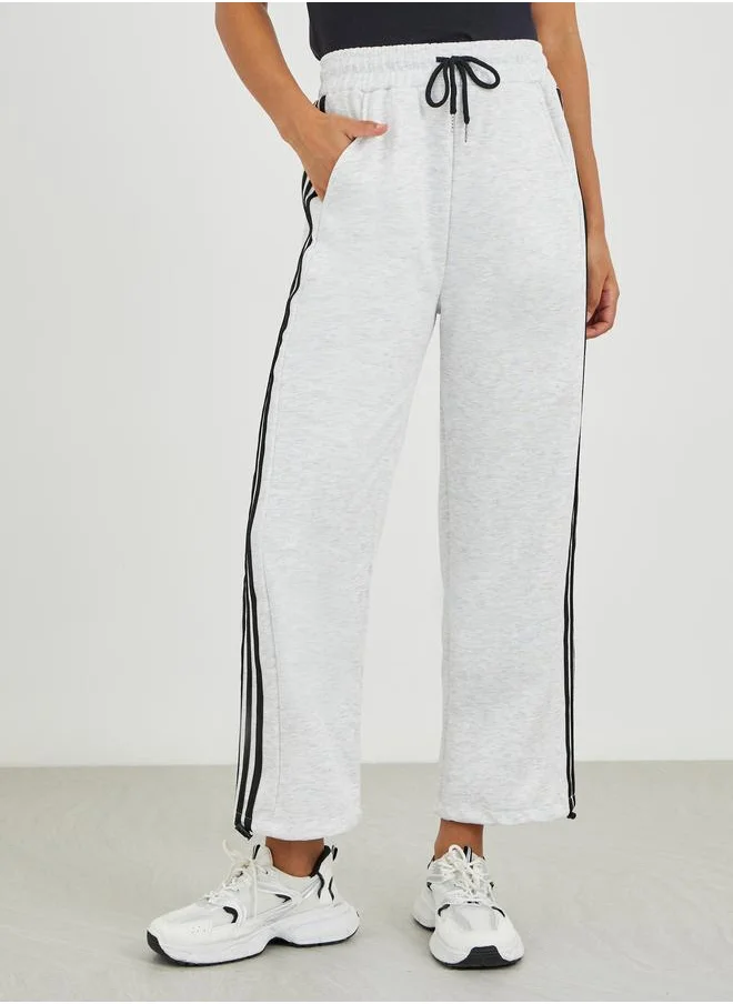 ستايلي Styli Side Striped Wide Leg Joggers with Drawstring