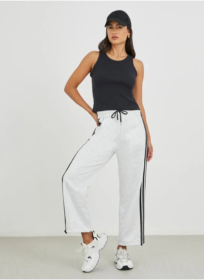 ستايلي Styli Side Striped Wide Leg Joggers with Drawstring