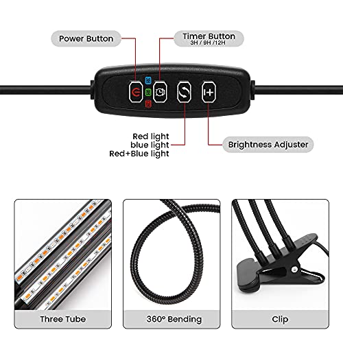 Protomont TECHNOLOGIES Led Grow Light, Indoor Plant Lights Uv Plant Light Full Spectrum Small Grow Lamp 3/9/12H Auto On/Off Timer And Dimmable Levels For House Garden Hydroponics Succulent, Red - Image 2