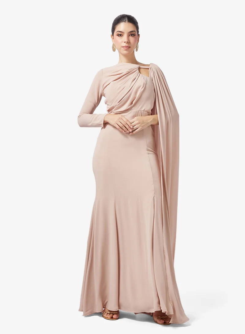 Draped A Line Evening Gown with Trail