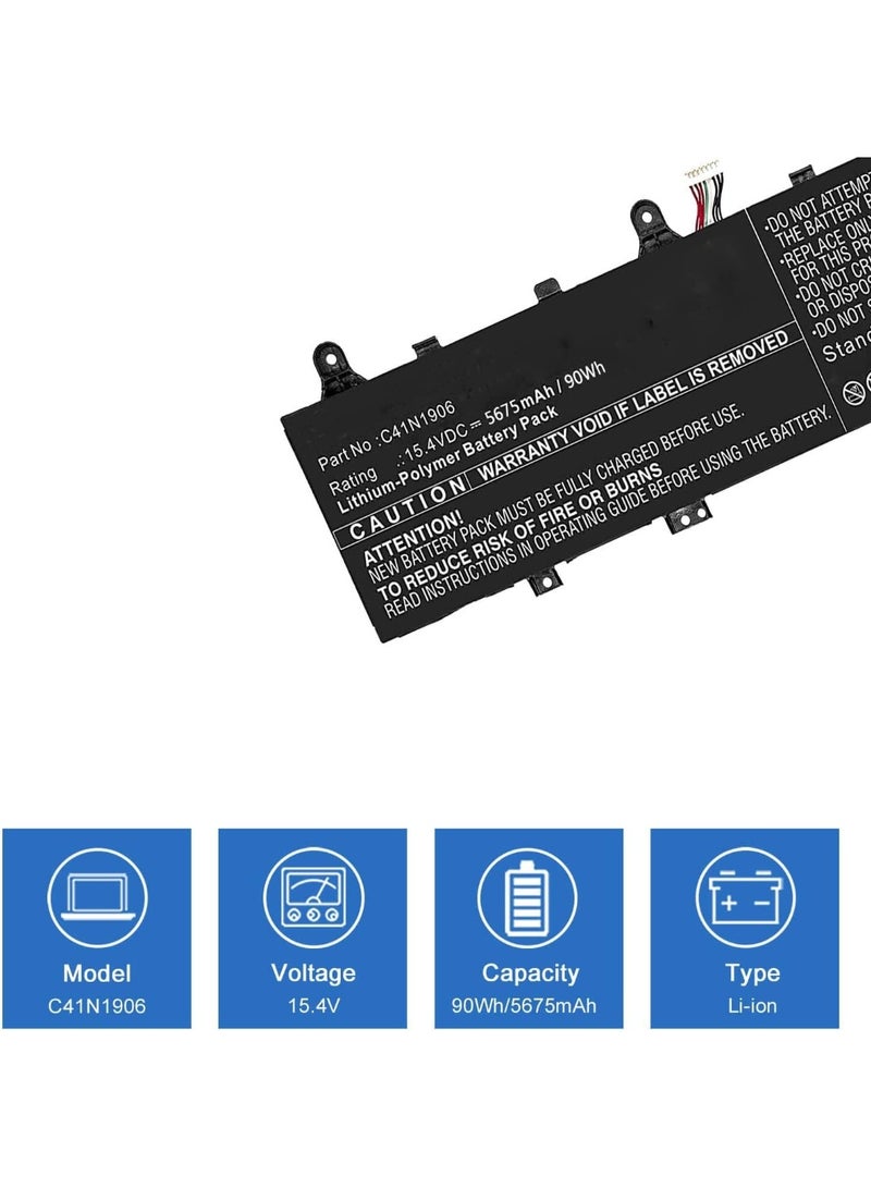 C41N1906-1 Battery Compatible for ASUS FA506IV FA566IV FX506 FX566IV FX766IU TUF Gaming A15 FA506IV-AL991T Series (Long Cable) 15.4V 90Wh/5675mAh