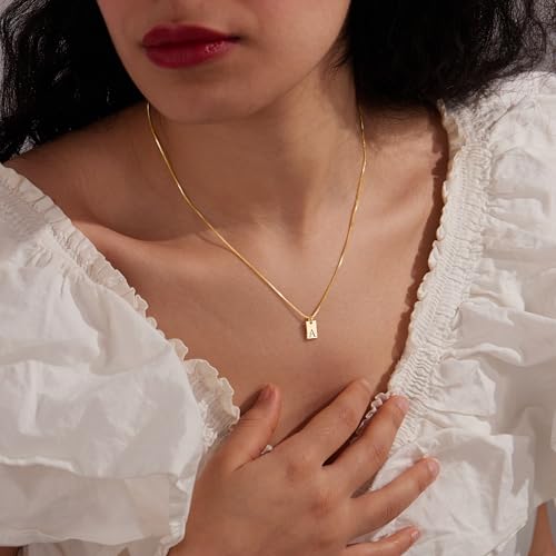 Poxtex Initial J Gold Necklaces for Women Non Tarnish 14K Real Gold Plated Dainty Square Letter Charm Pendant Necklace 16.5"+2" Adjustable Waterproof Trendy Name Personalized Jewelry Gifts - Image 2