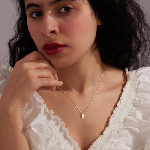 Poxtex Initial J Gold Necklaces for Women Non Tarnish 14K Real Gold Plated Dainty Square Letter Charm Pendant Necklace 16.5"+2" Adjustable Waterproof Trendy Name Personalized Jewelry Gifts - Image 3