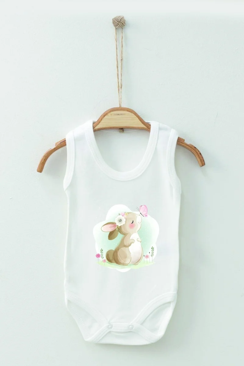 ادا بيبيك تشوكوك Ada Baby Child Adabebek Watercolor Rabbit Themed Strappy Badi Baby Bodysuit