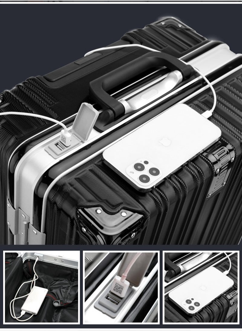 CityRiya-Long Hardside Luggage Carry on Travel Luggage 20 Inch Travel Suitcase Hard Shell ABS Travel Luggage Lightweight Trolley Bag Expandable Rolling Luggage with USB Charging Port and Spinner Wheels  - Image 2