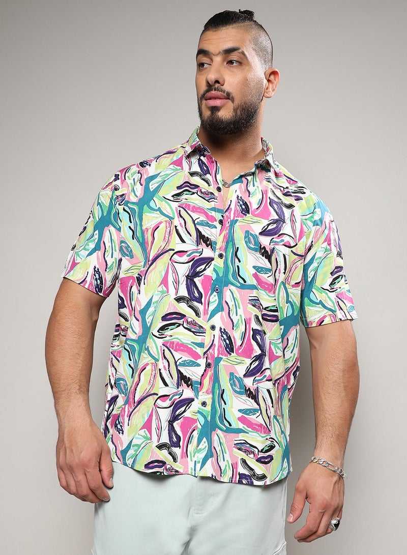 Instafab Plus Instafab Plus Men's Pink & Green Abstract Foilage Shirt For Casual Wear | Spread Collar | Short Sleeve | Button Closure | Heavy Rayon Shirt Crafted With Comfort Fit For Everyday Wear - Image 2