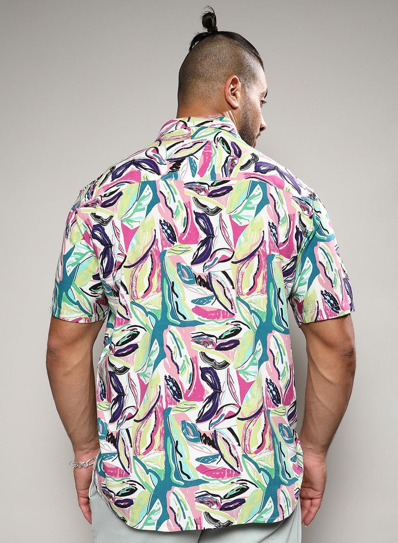 Instafab Plus Instafab Plus Men's Pink & Green Abstract Foilage Shirt For Casual Wear | Spread Collar | Short Sleeve | Button Closure | Heavy Rayon Shirt Crafted With Comfort Fit For Everyday Wear - Image 5