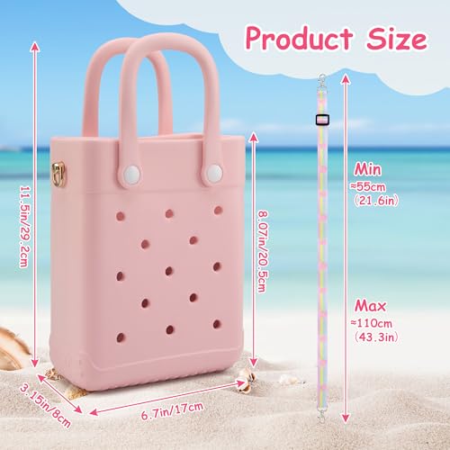 BKFOLIUM Mini Rubber Tote Bag, EVA Beach Tote with 30 Charms, Cute Bag for Little Girl & Women with Adjustable Shoulder Strap - Image 3