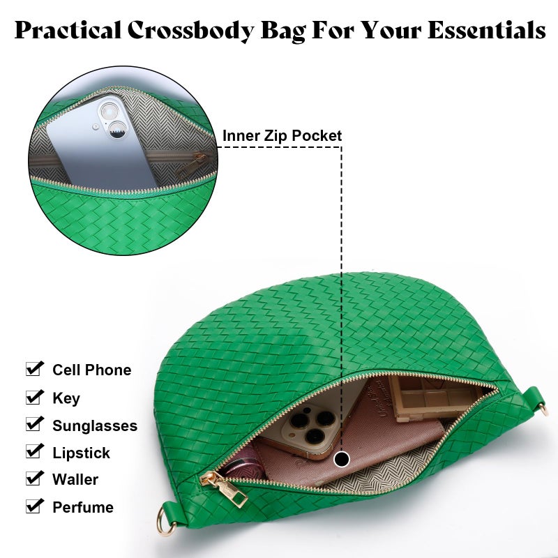 Dealkion Woven Crossbody Bags for Women Leather Belt Bum Sling Purse Fanny Waist Pack Chest Shoulder Bag for Women-Green - Image 3
