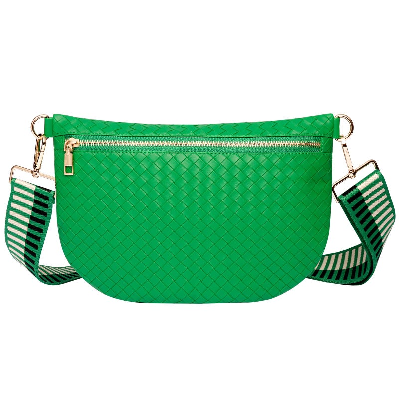 Dealkion Woven Crossbody Bags for Women Leather Belt Bum Sling Purse Fanny Waist Pack Chest Shoulder Bag for Women-Green - Image 1