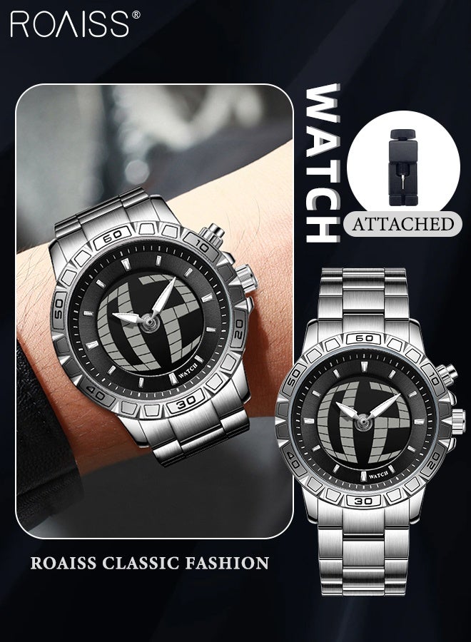 رويس ساعة كوارتز عصرية للرجال بسوار من الفولاذ، ومينا دائري بشاشة مزدوجة تناظرية ورقمية، وساعة يد أنيقة مضيئة ومقاومة للماء على طراز ميكا، كهدية للرجال - Image 1