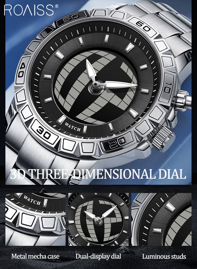 رويس ساعة كوارتز عصرية للرجال بسوار من الفولاذ، ومينا دائري بشاشة مزدوجة تناظرية ورقمية، وساعة يد أنيقة مضيئة ومقاومة للماء على طراز ميكا، كهدية للرجال - Image 5
