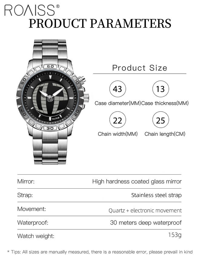 رويس ساعة كوارتز عصرية للرجال بسوار من الفولاذ، ومينا دائري بشاشة مزدوجة تناظرية ورقمية، وساعة يد أنيقة مضيئة ومقاومة للماء على طراز ميكا، كهدية للرجال - Image 4