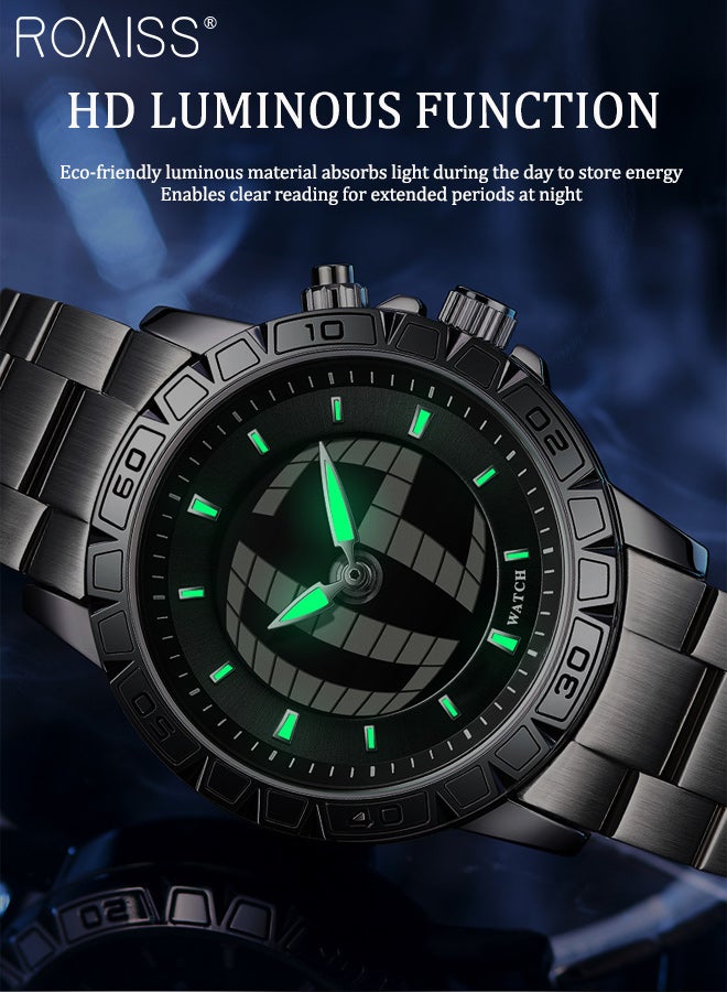 رويس ساعة كوارتز عصرية للرجال بسوار من الفولاذ، ومينا دائري بشاشة مزدوجة تناظرية ورقمية، وساعة يد أنيقة مضيئة ومقاومة للماء على طراز ميكا، كهدية للرجال - Image 3