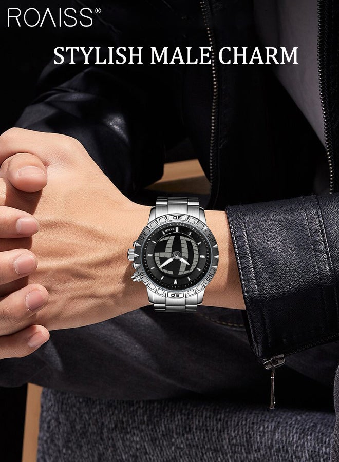 رويس ساعة كوارتز عصرية للرجال بسوار من الفولاذ، ومينا دائري بشاشة مزدوجة تناظرية ورقمية، وساعة يد أنيقة مضيئة ومقاومة للماء على طراز ميكا، كهدية للرجال - Image 2