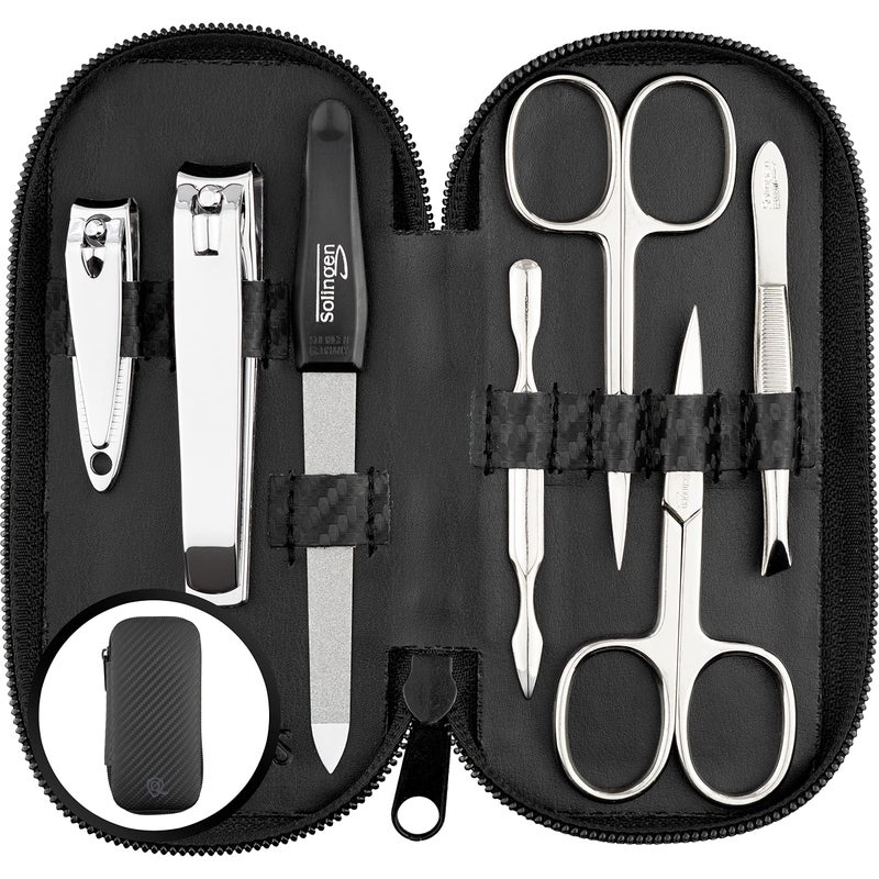 Manicure Set Solingen Made in Germany  7 Piece Exclusive Finger  Toe Nail Clippers Kit for Women and Men in Vegan Leather Case Color Carbon