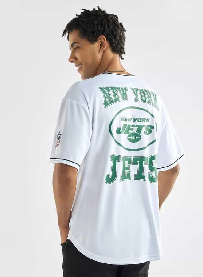 سبلاش فيڤ Relaxed Fit New York Jets Print V-Neck Shirt with Short Sleeves