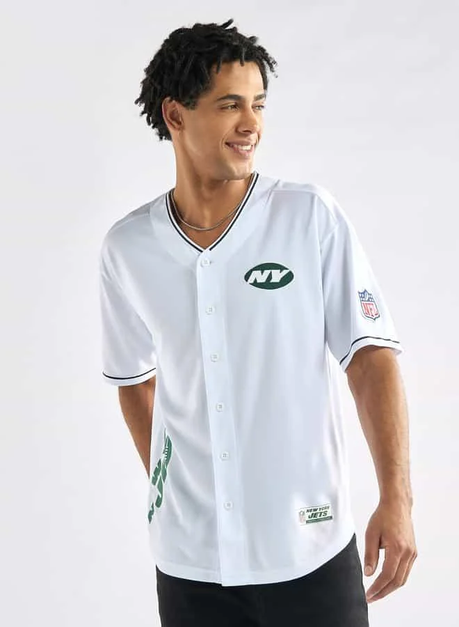 Splash FAV Relaxed Fit New York Jets Print V-Neck Shirt with Short Sleeves