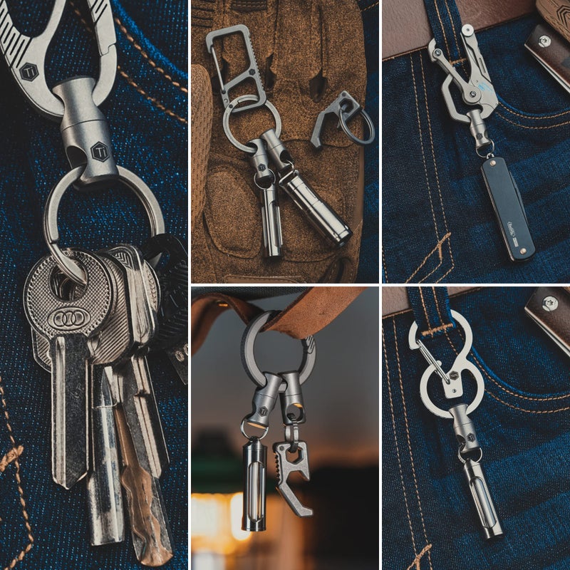 KeyUnity حلقة مفاتيح دوارة من تيتانيوم KeyUnity KA07 2 قطع، موصل مفاتيح مضاد للتشابك بزاوية 360° لربط الكارابين وحلقات الانقسام (مصقول بالرمل) - Image 4