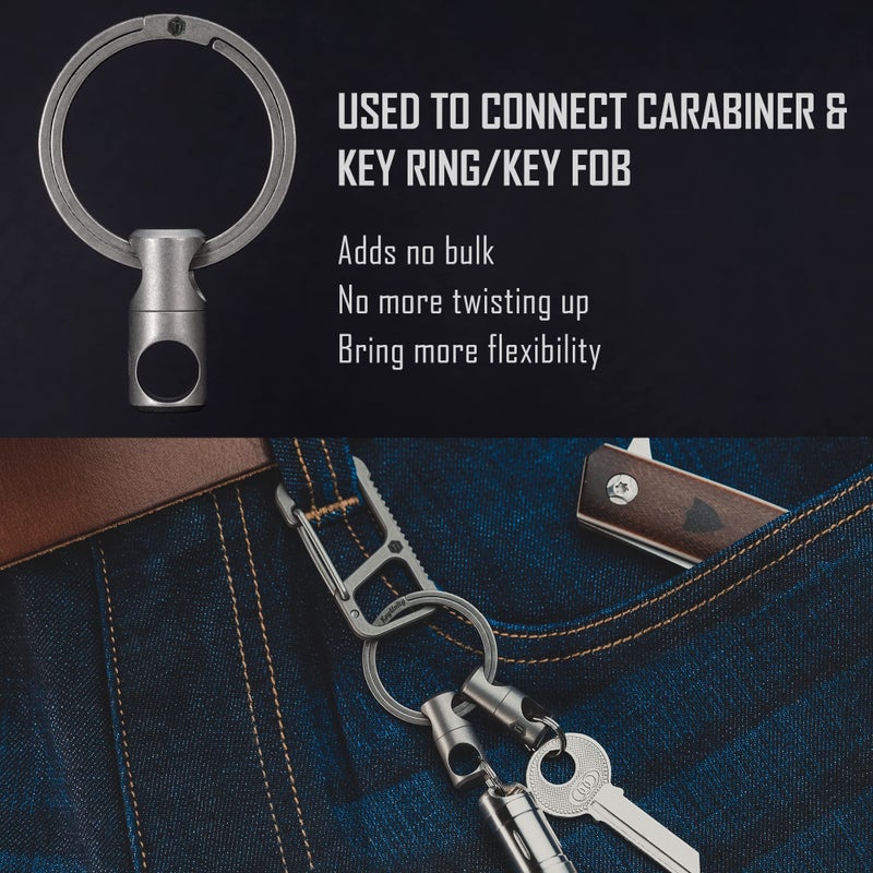 KeyUnity حلقة مفاتيح دوارة من تيتانيوم KeyUnity KA07 2 قطع، موصل مفاتيح مضاد للتشابك بزاوية 360° لربط الكارابين وحلقات الانقسام (مصقول بالرمل) - Image 3