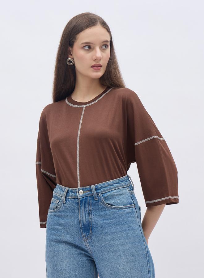 Styli Oversized Short Sleeve T-Shirt with Contrast Stitch Detail - Image 2