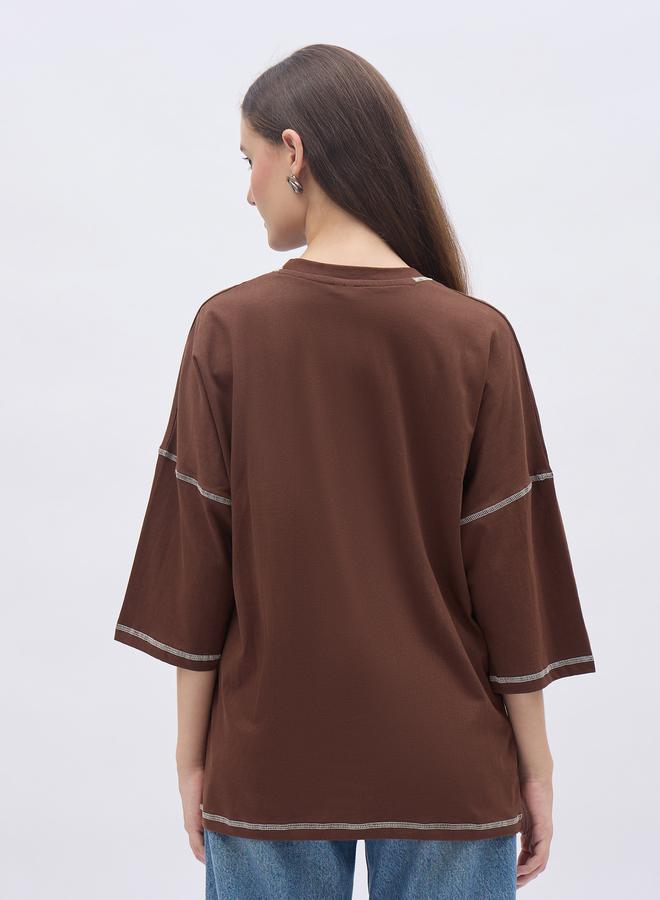 Styli Oversized Short Sleeve T-Shirt with Contrast Stitch Detail - Image 5