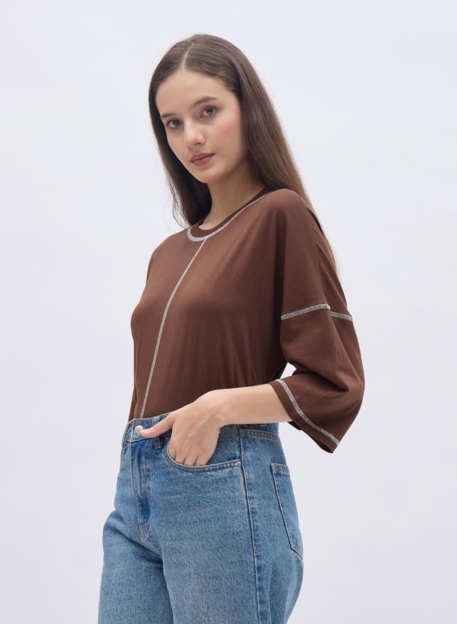 Styli Oversized Short Sleeve T-Shirt with Contrast Stitch Detail - Image 3