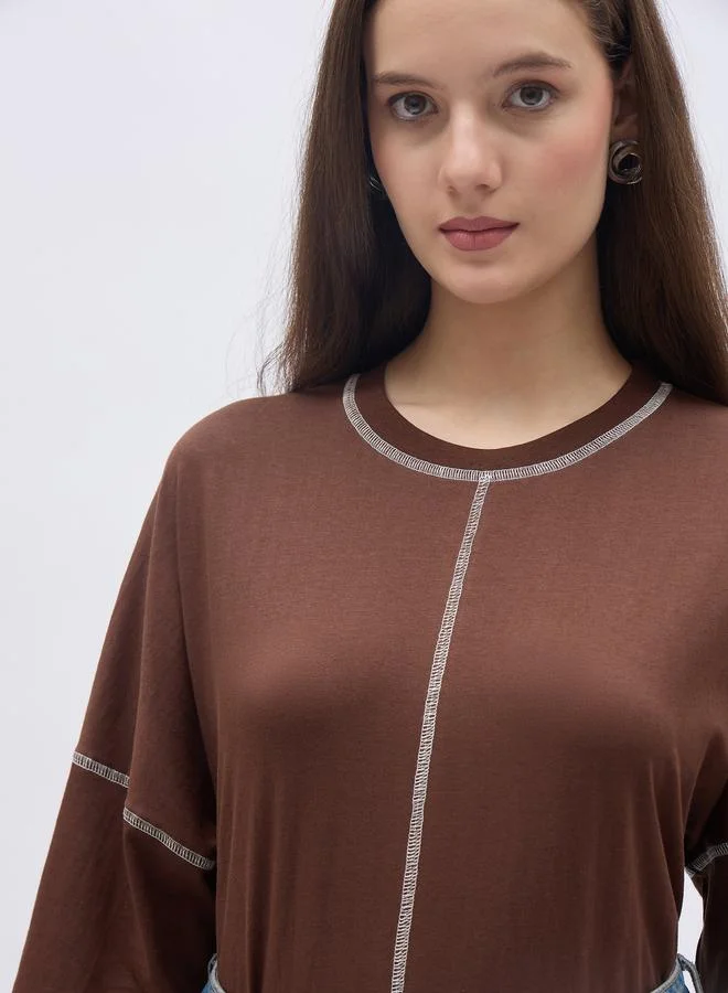 Styli Oversized Short Sleeve T-Shirt with Contrast Stitch Detail