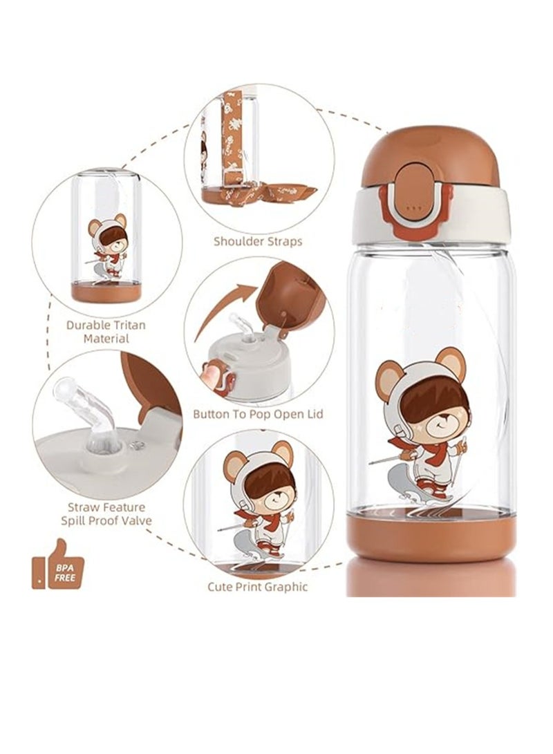 SYOSI Kids Water Bottle with Straw, BPA Free, Flip Nozzle, Child Water bottle with Two Lids, Carry Loop Lightweight, Leak-Proof, 500ml Drinking Bottle, Kid School Girls Boys Sports Bottles, 1 Pcs - Image 3