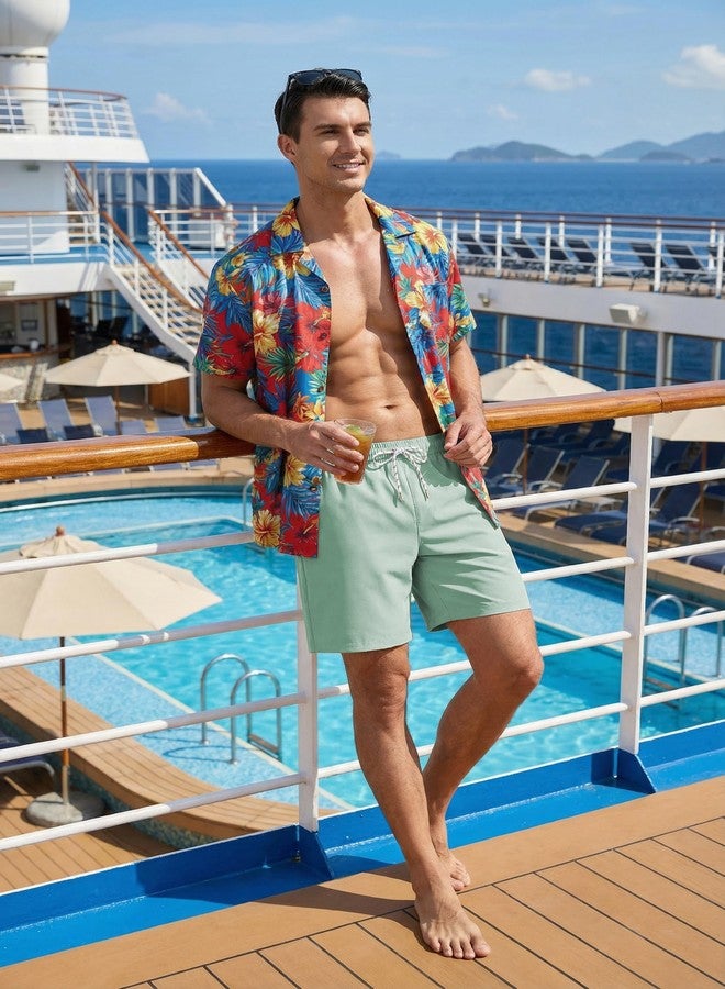 COOFANDY Men's 7" Swim Trunks with Compression Liner Stretch Swimming Shorts with Zipper Pockets 2026 Light Mint Green - Image 3