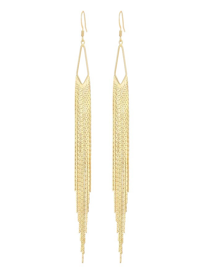 PEARLADA 18K Gold Long Chain Tassel Earrings Simple Hook Jewelry for Women Fashion Sleek Chain Dangle Drop Earrings for Party Linear Fringe Earring - Image 1