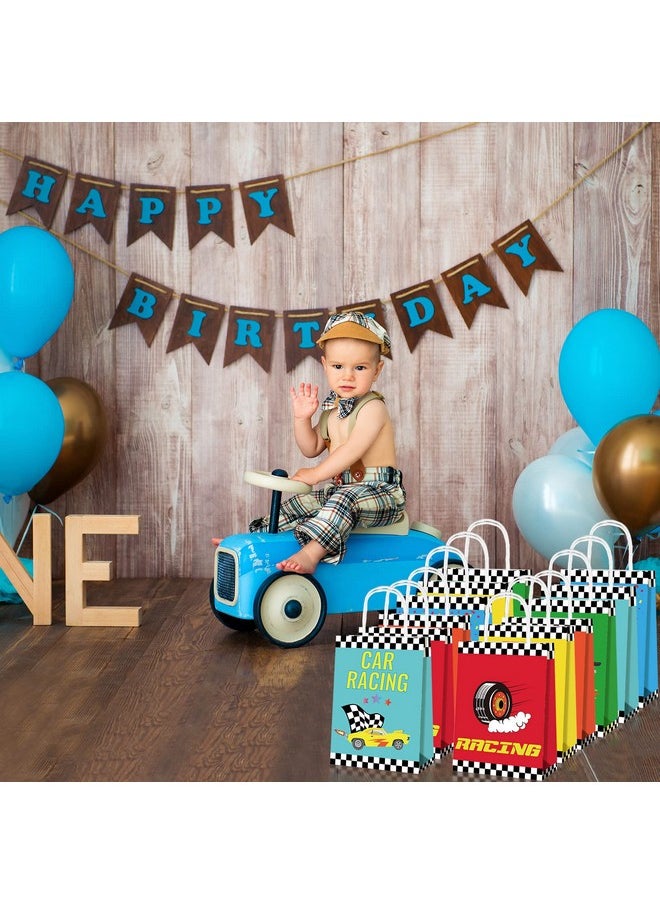Chinco - 12 Pcs Race Car Party Favor Bags Racing Goody Treat Candy Bags Cars Birthday Party Supplies Race Car Party Favors Car Themed Birthday Party Decorations Race Checkered Goodie Bags For Kids Adults - Image 1