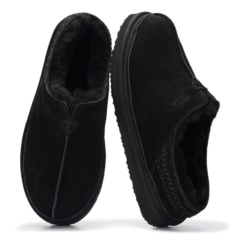 Project Cloud Mens Slippers 100% Genuine Leather & Australian Shearling Lining Furry House Slippers for Men with Memory Foam Insole - Lightweight and Non-Slip Mens Shoes (Unwind,BLKSDE,7.5)