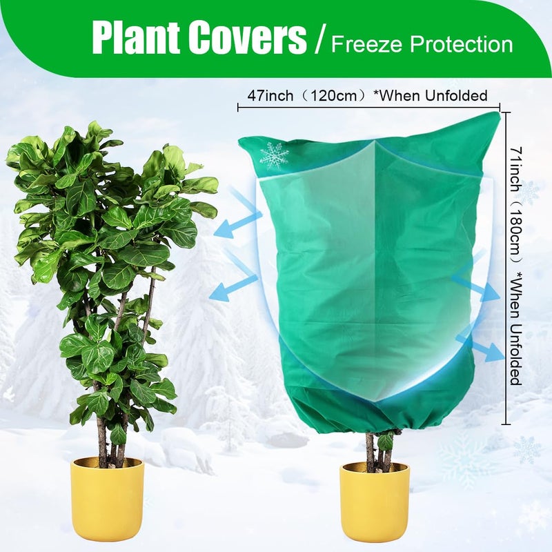 RooTrimmer Plant Covers Freeze Protection 2-Pack, 47.3" x 70.9" Frost Covers with Zipper Drawstring, Outdoor Winter Frost Cold Weather Shrubs Trees Jacket Covers Green - Image 2