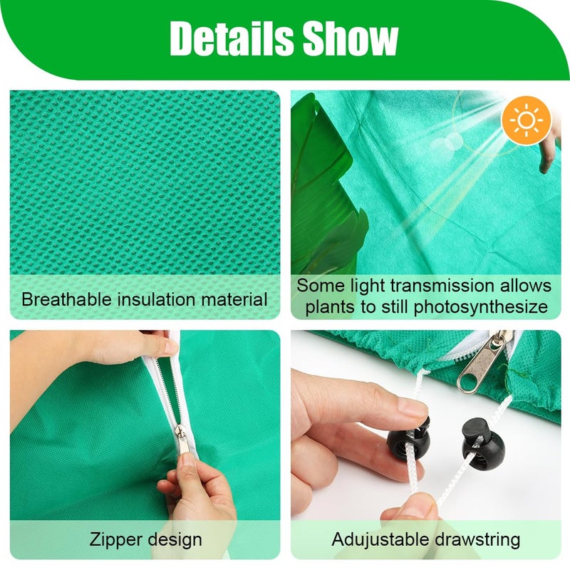 RooTrimmer Plant Covers Freeze Protection 2-Pack, 47.3" x 70.9" Frost Covers with Zipper Drawstring, Outdoor Winter Frost Cold Weather Shrubs Trees Jacket Covers Green - Image 4