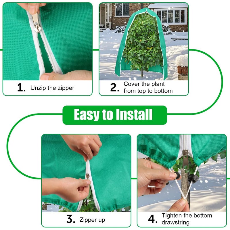 RooTrimmer Plant Covers Freeze Protection 2-Pack, 47.3" x 70.9" Frost Covers with Zipper Drawstring, Outdoor Winter Frost Cold Weather Shrubs Trees Jacket Covers Green - Image 3
