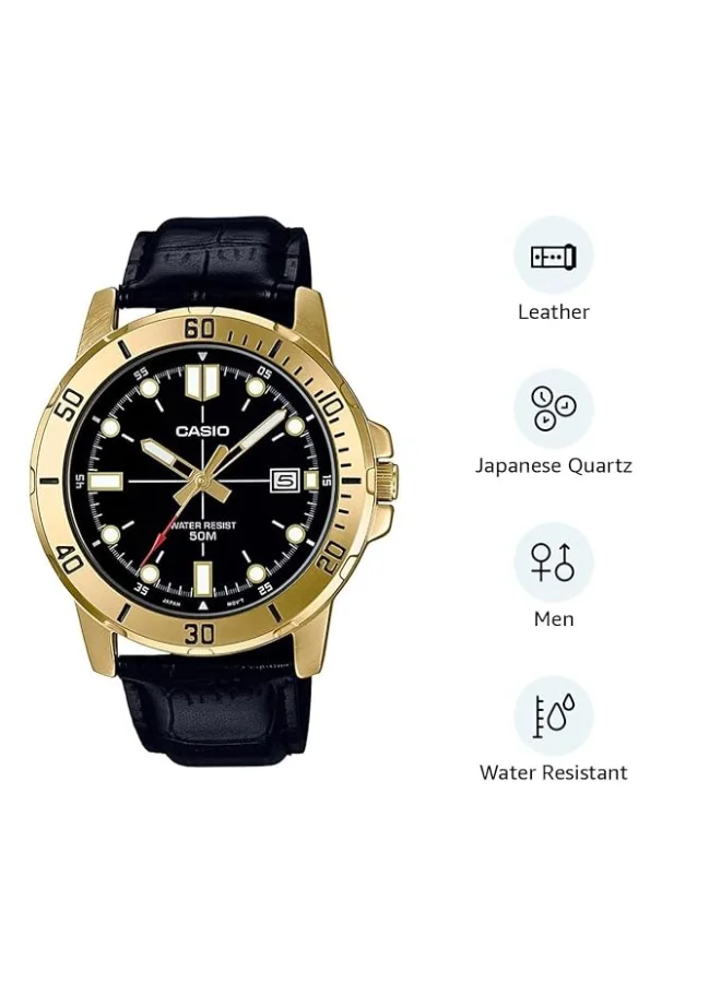 CASIO Men's Men's Leather Analog Watch MTP-VD01GL-1EVUDF - 45 mm