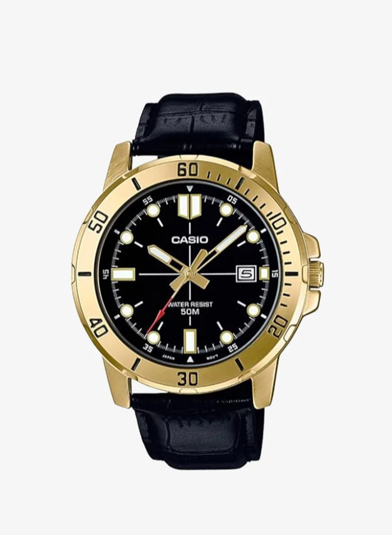 CASIO Men's Leather Analog Watch MTP-VD01GL-1EVUDF - 45 mm
