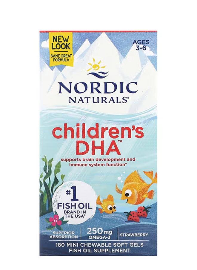 NORDIC NATURALS Children's DHA Ages 3-6 Strawberry 180 Mini Chewable Soft Gels 
