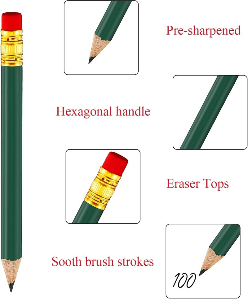 Outus 72 Pieces Golf Pencils Half Pencils with Eraser Mini Bulk Short #2 HB Pre Sharpened for Bridal Shower Wedding Office(Dark Green) - Image 3